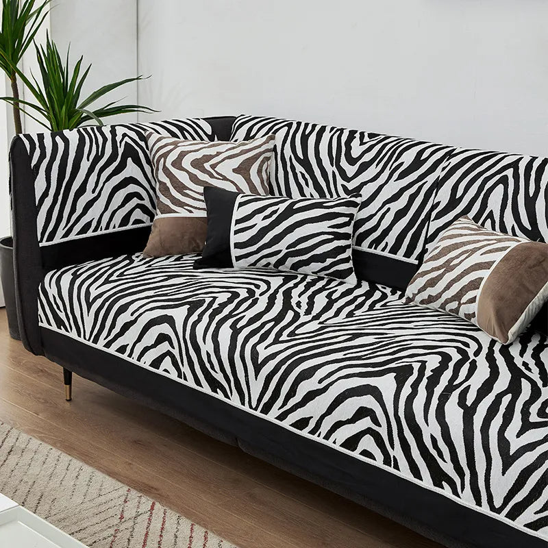 Wild Zebra Print Chenille Möbelschutz Couchbezug