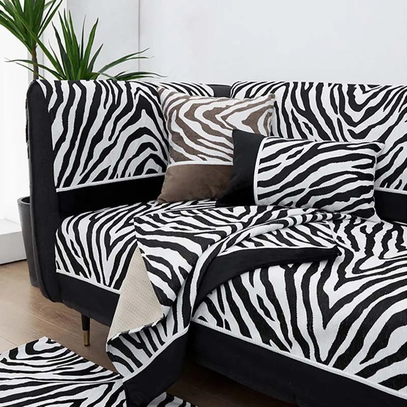 Wild Zebra Print Chenille Möbelschutz Couchbezug