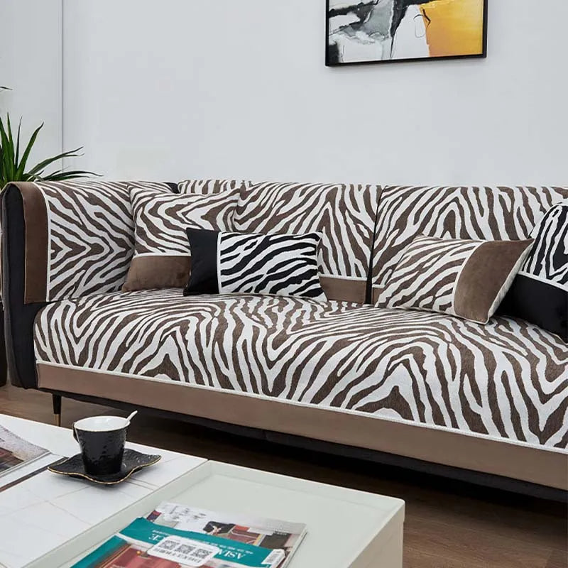 Wild Zebra Print Chenille Möbelschutz Couchbezug