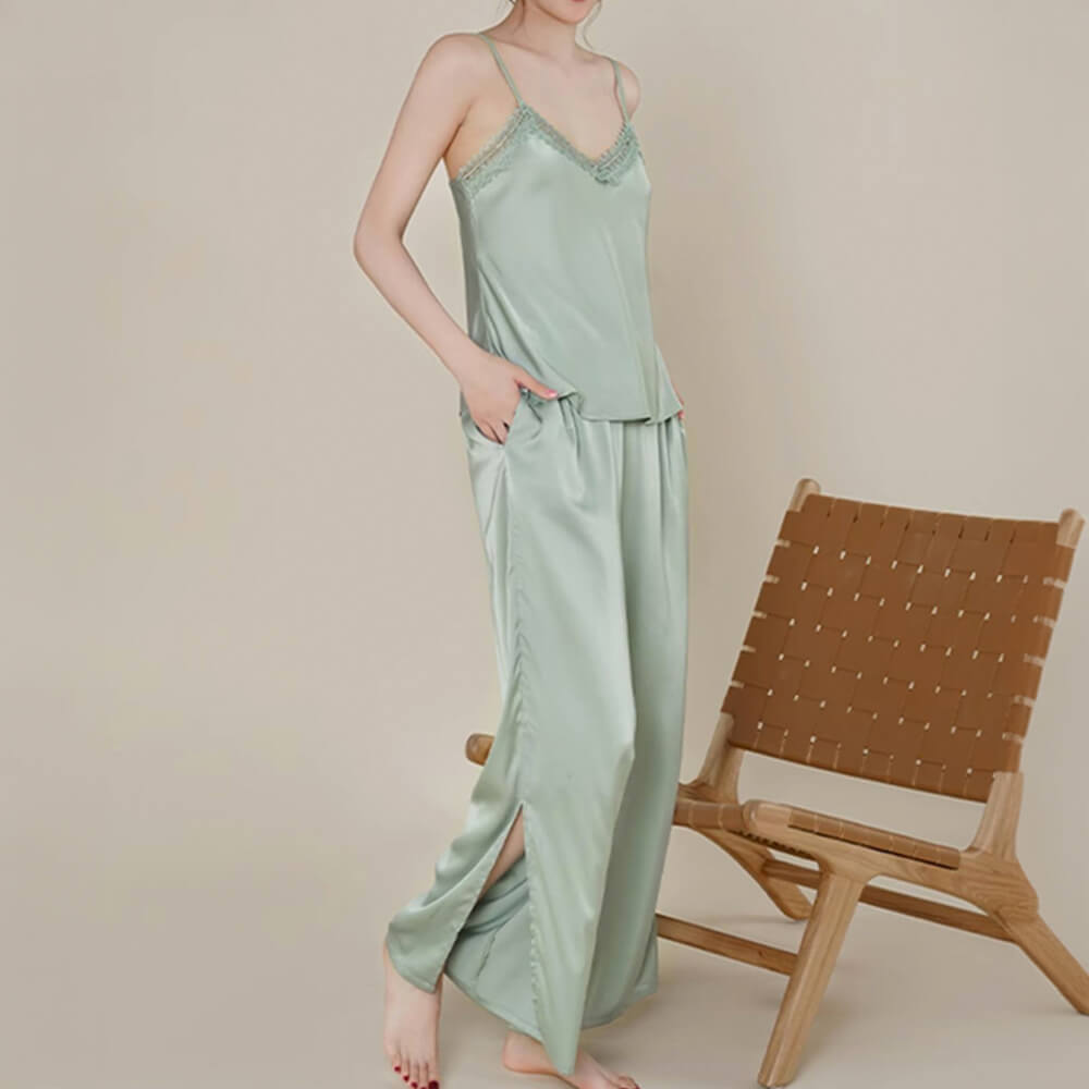 Women's Silk Satin Pajamas Set Cami Nightwear with Robe