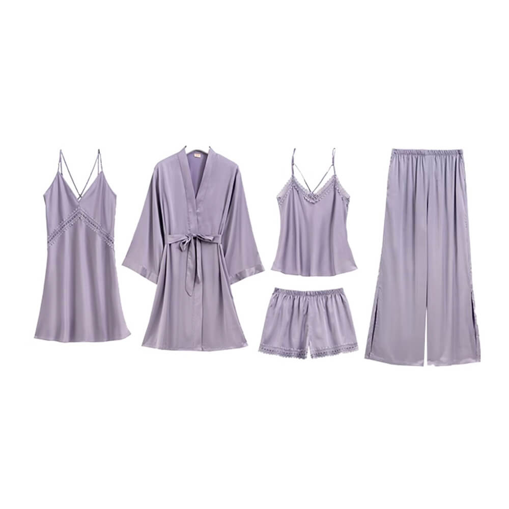 Women's Silk Satin Pajamas Set Cami Nightwear with Robe