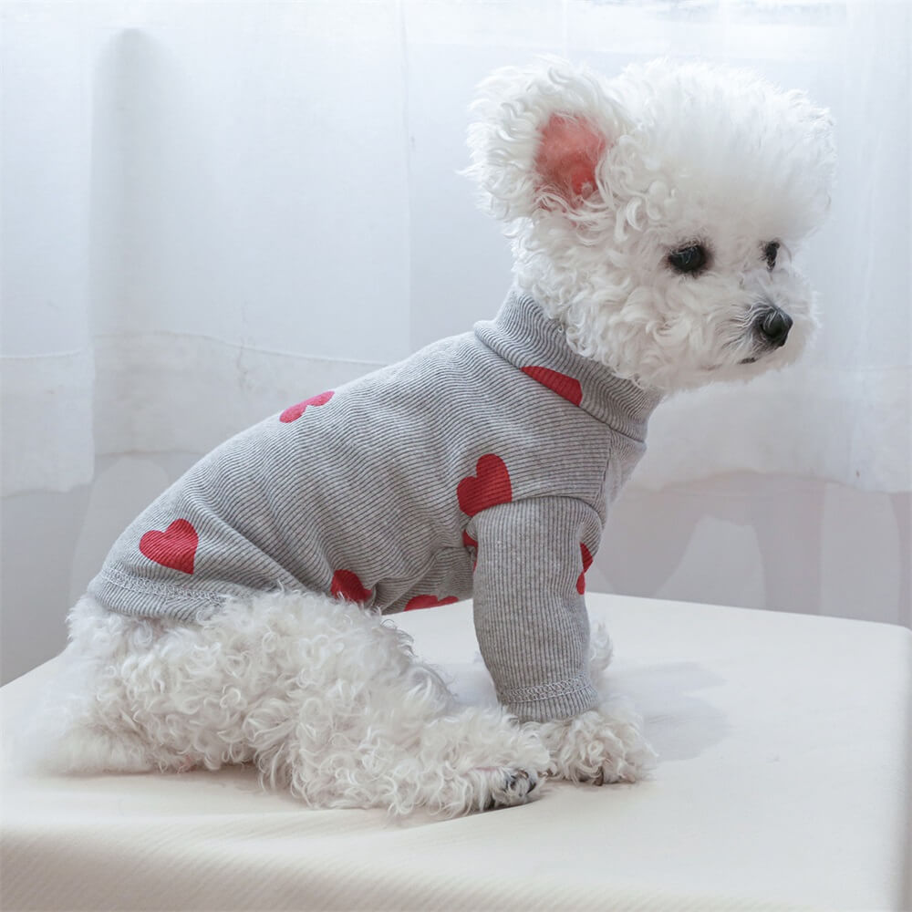 Cozy and Cute Heart Print Dog Sweater - Perfect for Chilly Days