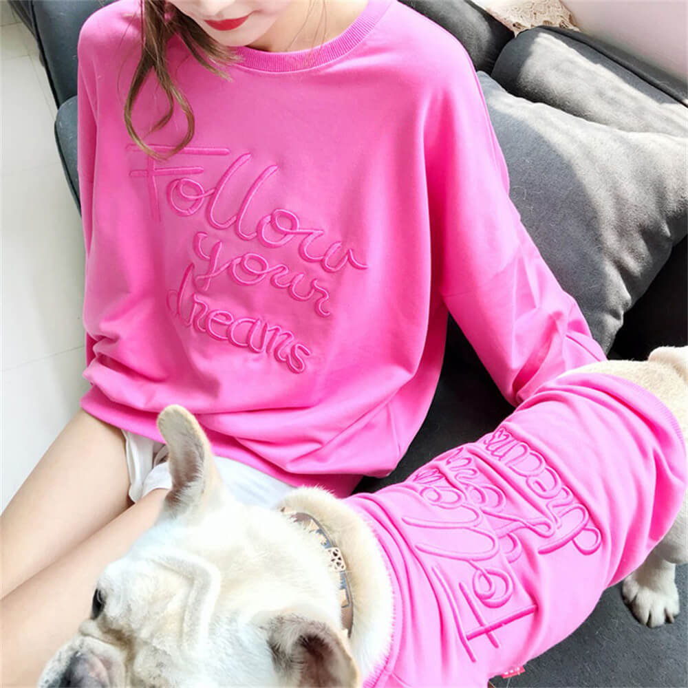 Sudaderas a juego "Follow Your Dreams" para perro y dueño: conjunto dúo acogedor y elegante