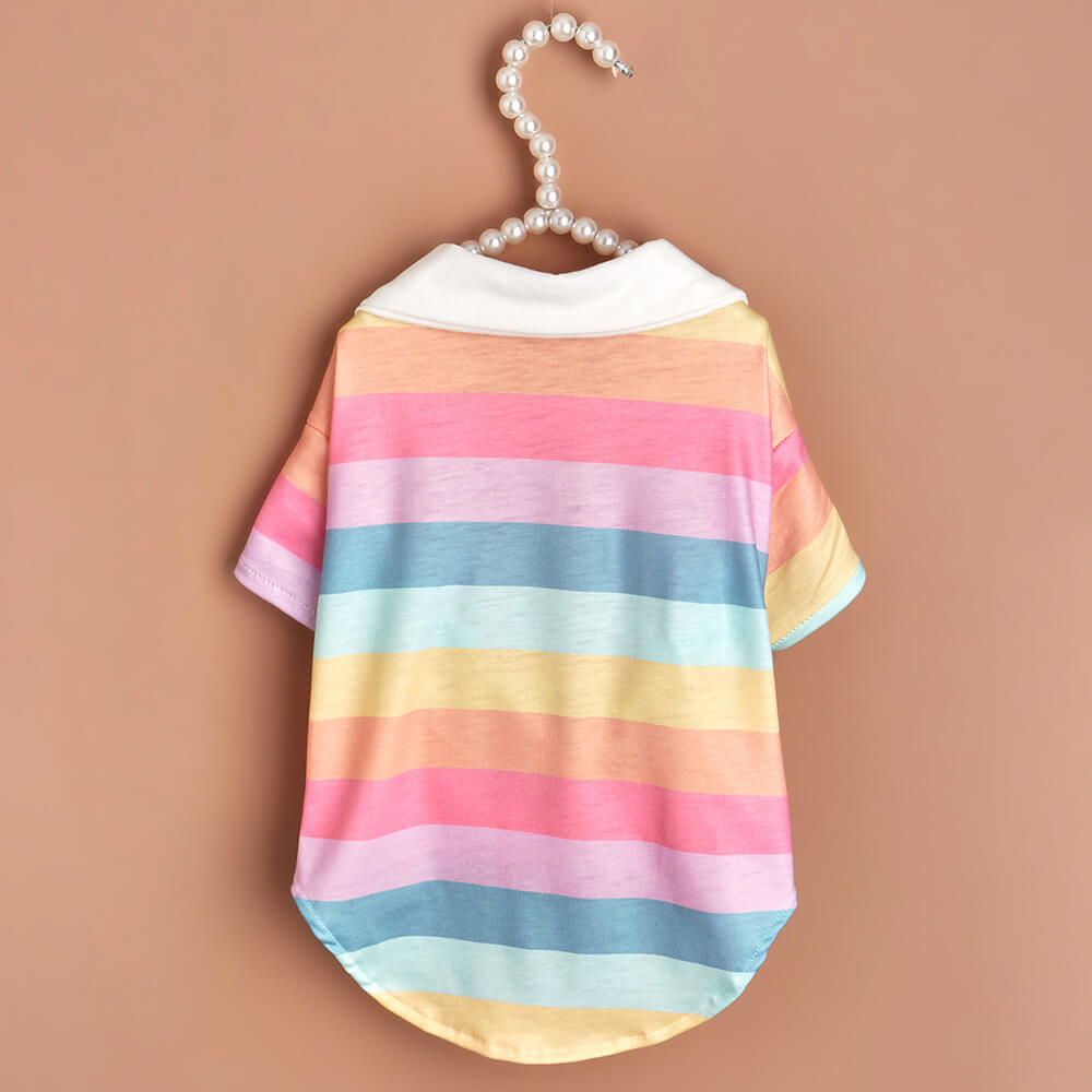 Colorful Striped Dog Polo Shirt with White Collar