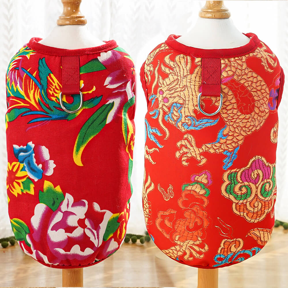 Chinese New Year Dog Vest - Luxurious Dragon Embroidered Pet Costume