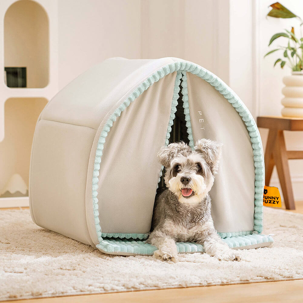 Lit fermé pour chien avec maison pour animaux de compagnie à double rideau