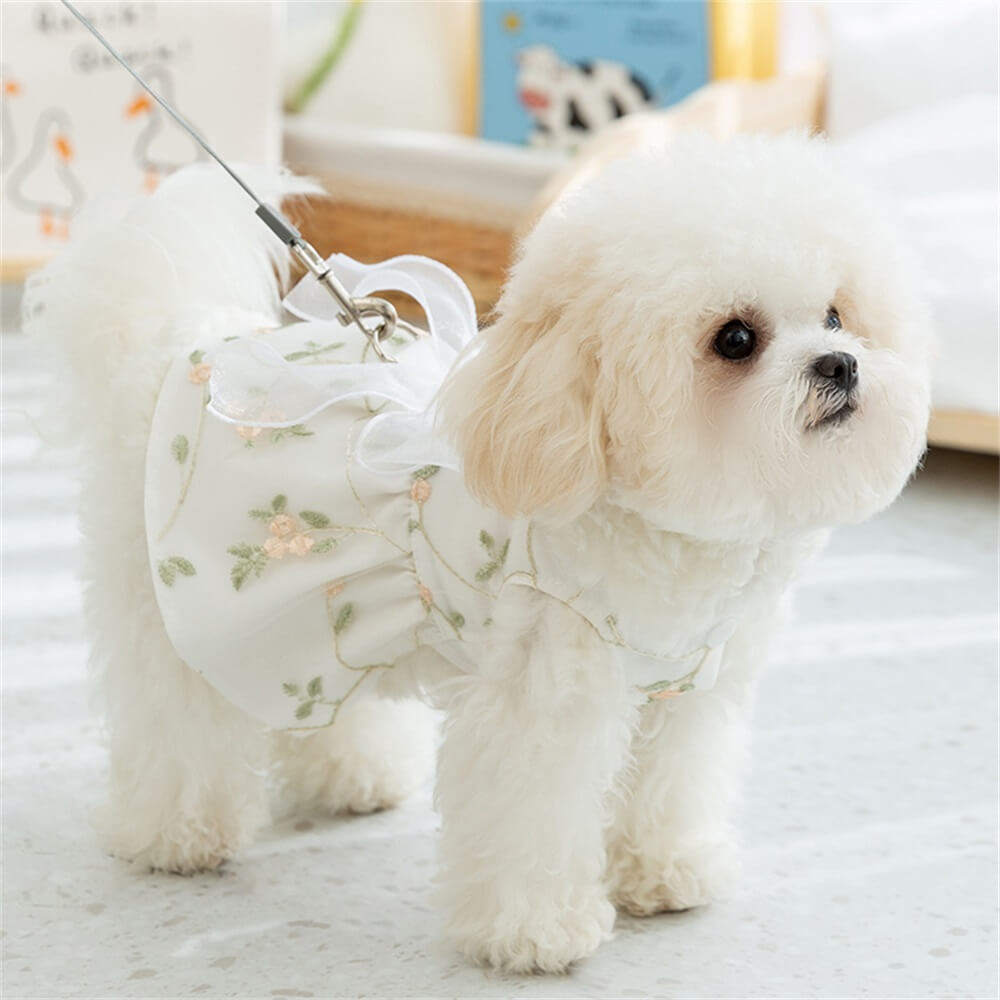 Primavera Verano cinta de encaje transpirable Floral falda de princesa de doble capa para perros pequeños medianos ropa para mascotas