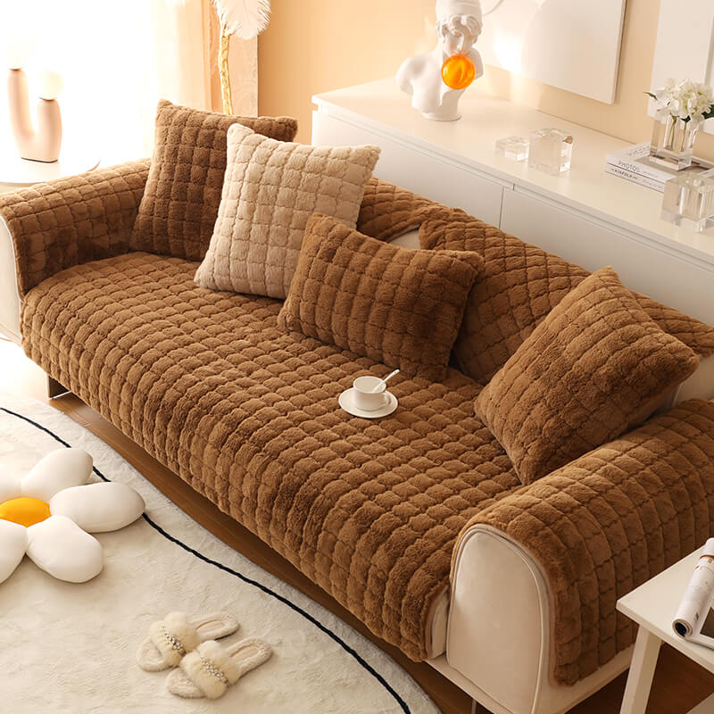 Biscuit Plush Soft Non-Slip Couch Cover