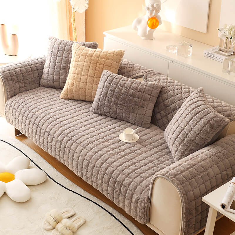 Biscuit Plush Soft Non-Slip Couch Cover