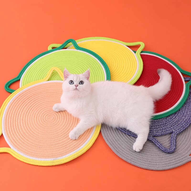 Tapis de corde en coton tissé en forme d'oreilles de chat, tapis à gratter pour chat