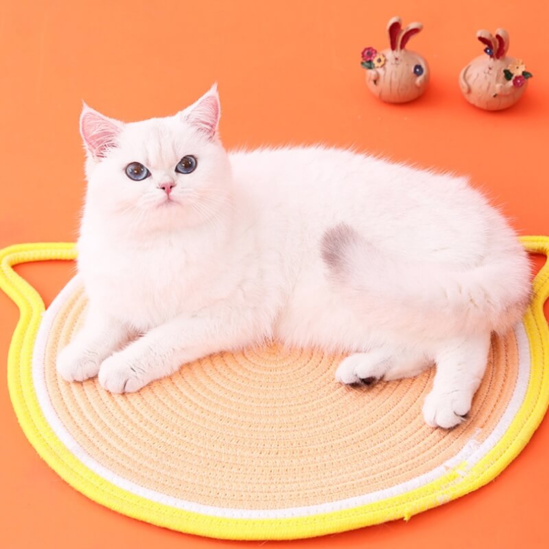 Tapis de corde en coton tissé en forme d'oreilles de chat, tapis à gratter pour chat