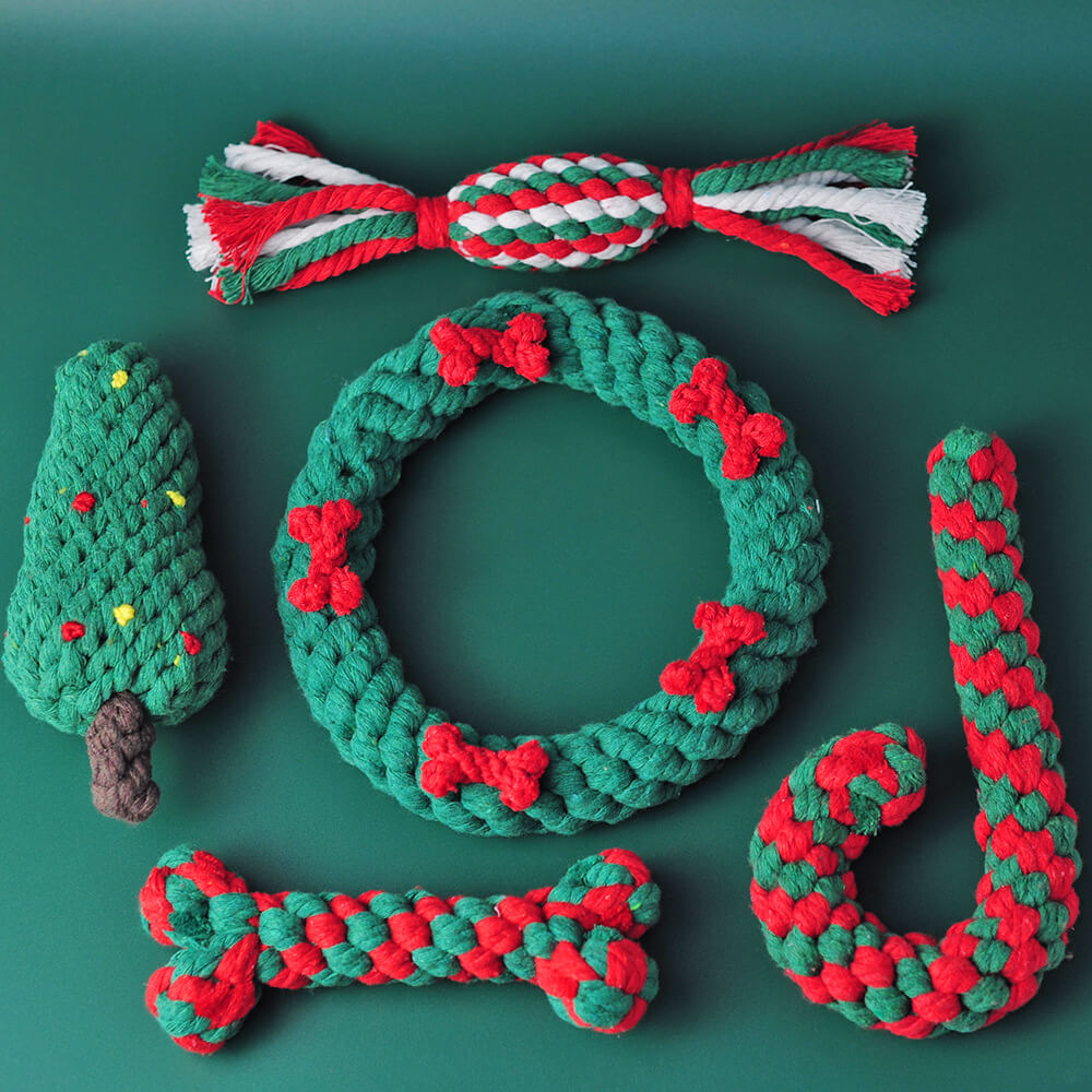 Christmas Cotton Rope Toy Chew Resistant Luxury Dog Gifts Teething Toys Set