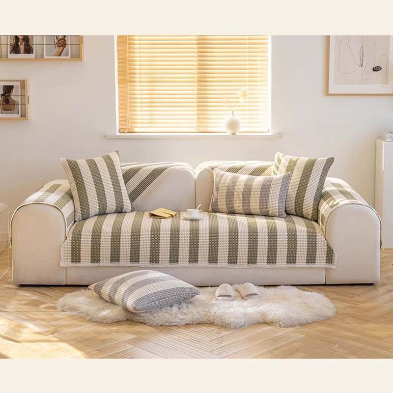 Cotton Linen Stripe Anti-scratch Furniture Protector Couch Cover