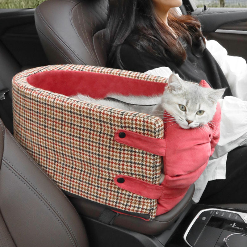 Asiento de coche para mascotas con pajarita y consola Lookout de pata de gallo