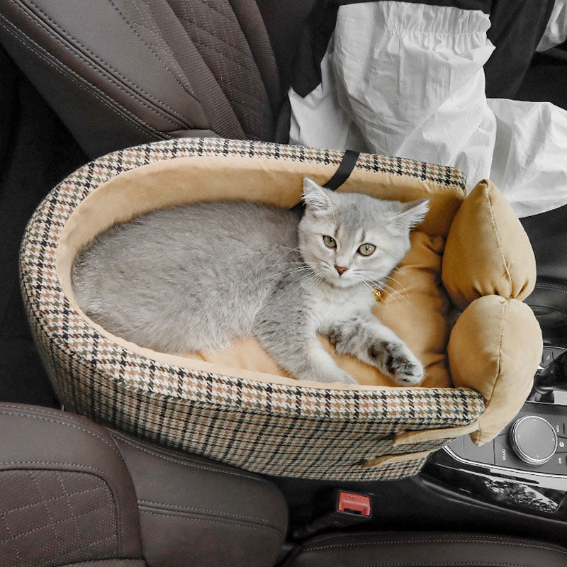 Siège d'auto pour animaux de compagnie avec nœud papillon et console Lookout pied-de-poule