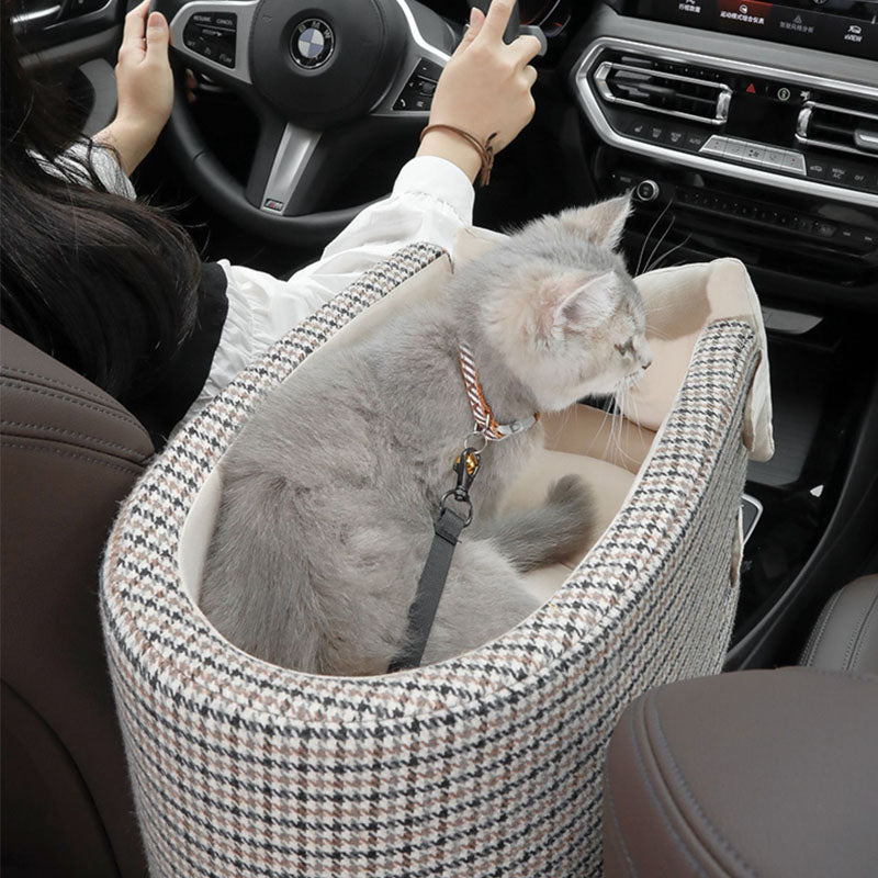 Siège d'auto pour animaux de compagnie avec nœud papillon et console Lookout pied-de-poule