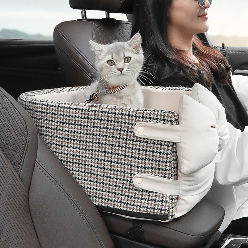 Siège d'auto pour animaux de compagnie avec nœud papillon et console Lookout pied-de-poule