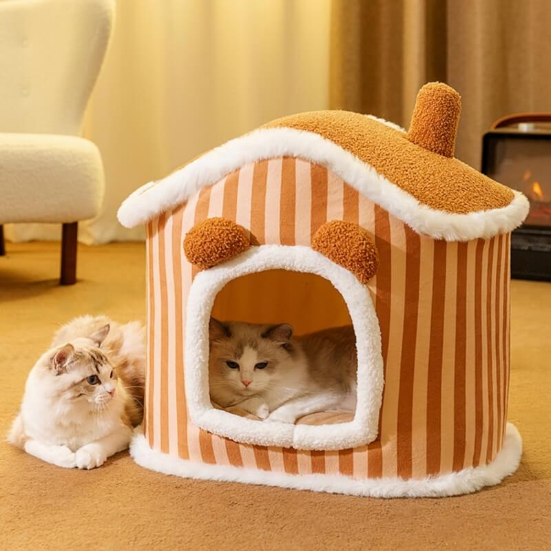 Cama para gatos semicerrada de felpa para gatos