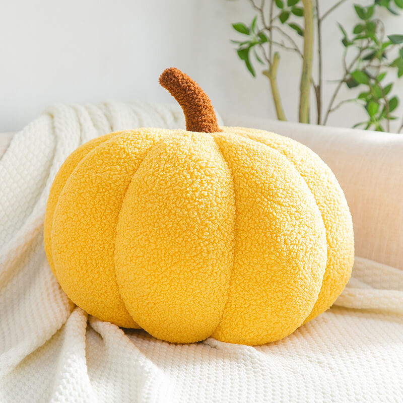 Almohada de sofá con diseño de calabaza y forro polar de peluche