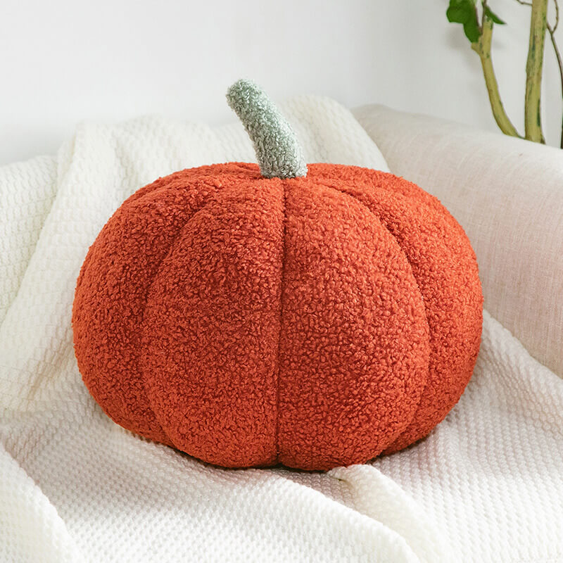 Almohada de sofá con diseño de calabaza y forro polar de peluche