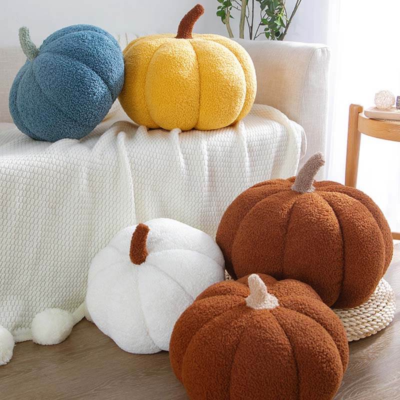 Almohada de sofá con diseño de calabaza y forro polar de peluche