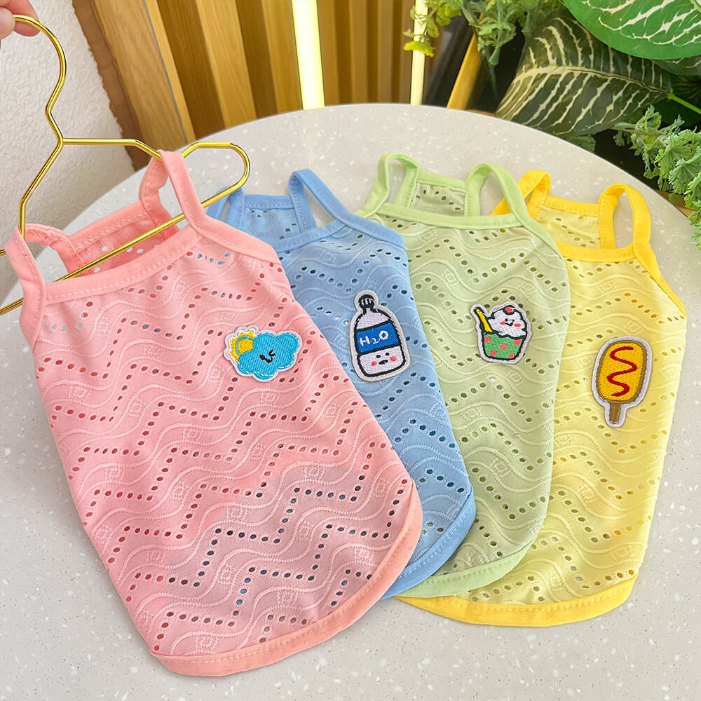 Summer Mesh Dog Tank Tops - Breathable and Adorable with Fun Patches