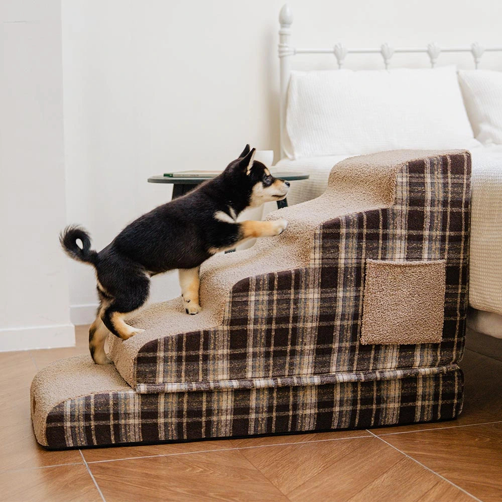 Escaleras de rampa para mascotas extraíbles de esponja de alta densidad a cuadros - COMFYCLIMB