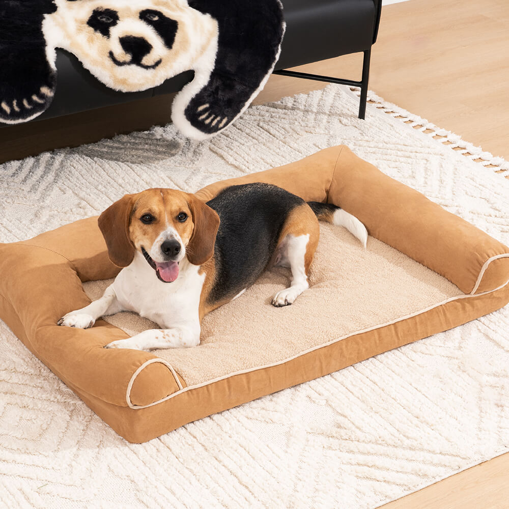 <tc>Cama ortopédica para perros de gran soporte en ante de lana sintética</tc>