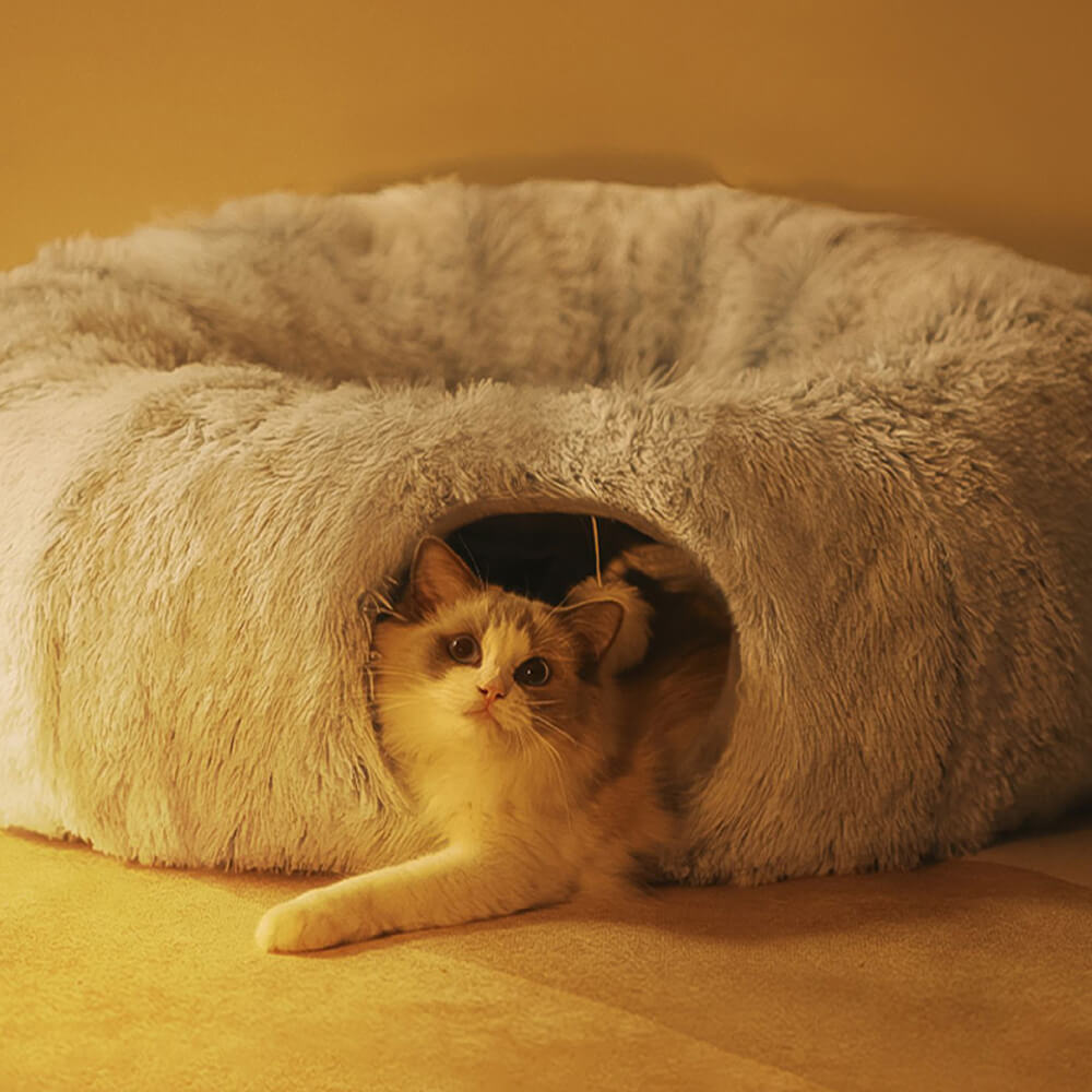 Lit tunnel pour chat rond et doux d'intérieur pliable 2 en 1