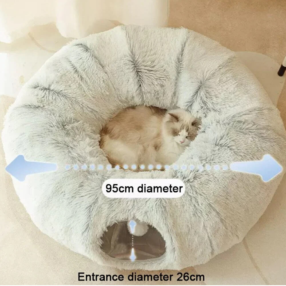 Cama túnel para gatos redonda, suave y plegable para interiores 2 en 1