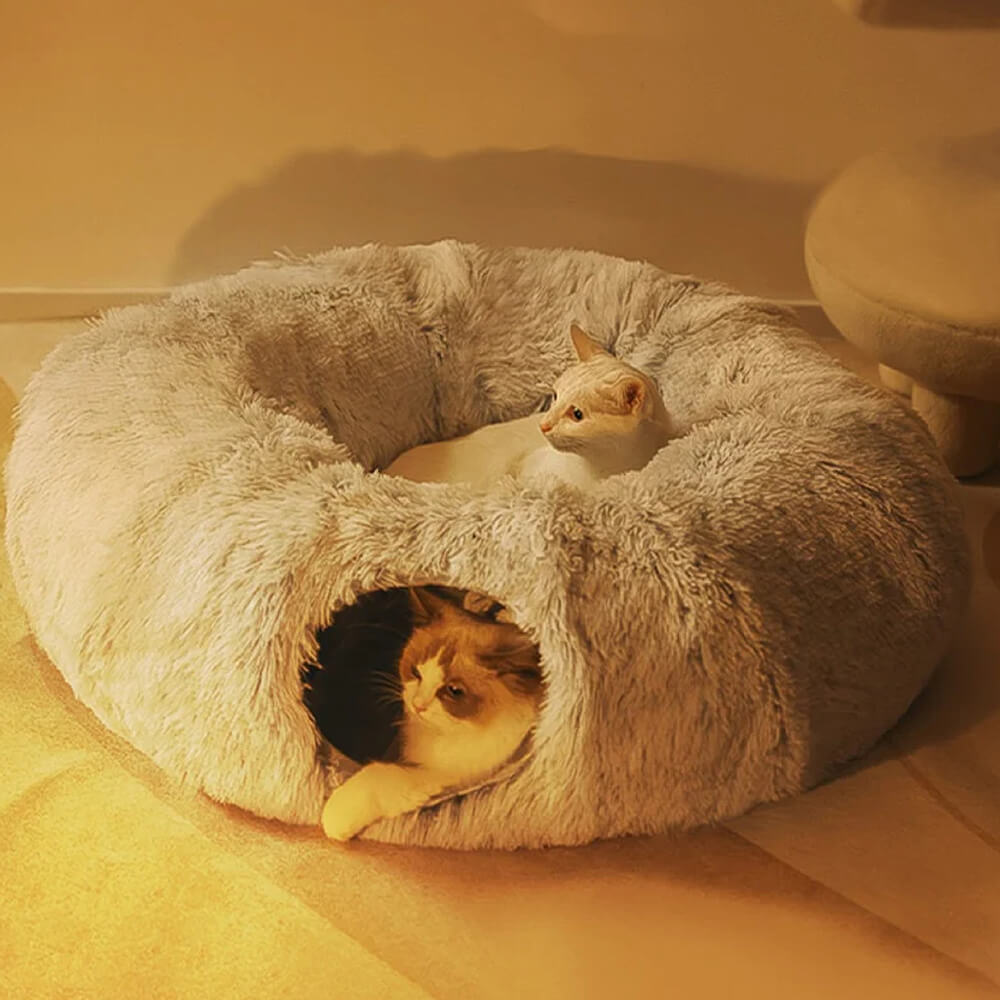 Lit tunnel pour chat rond et doux d'intérieur pliable 2 en 1