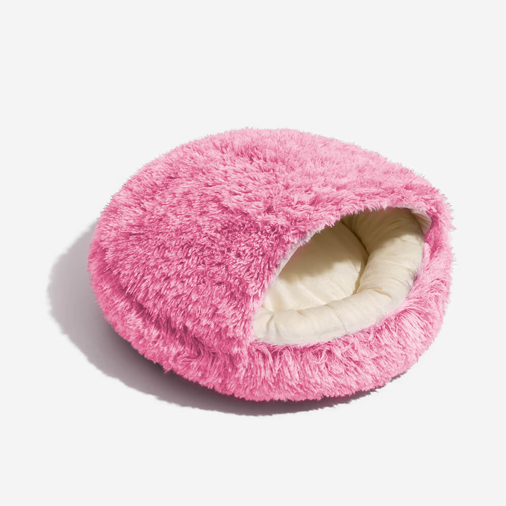 Lit pita nid semi-fermé en peluche apaisant pour chiens