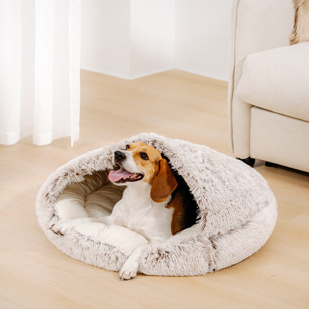 Calming Plush Semi-Enclosed Pet Nest Pita Bed For Dogs