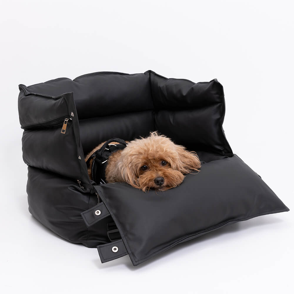 Full Leather Dog Pet Car Seat Bed - Fort