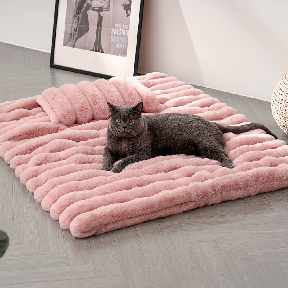 Tapis moelleux pour animaux de compagnie en fausse fourrure rayée de luxe