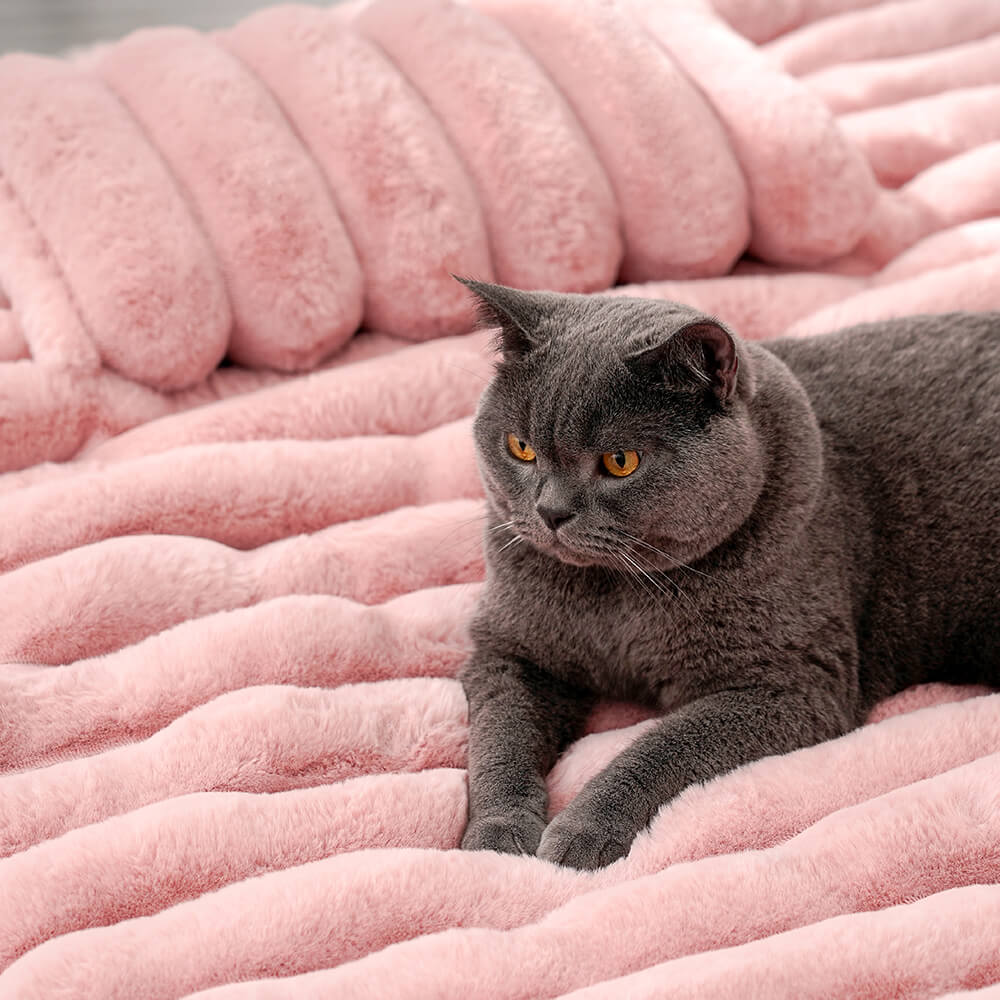 Alfombra mullida para mascotas de piel sintética a rayas de lujo