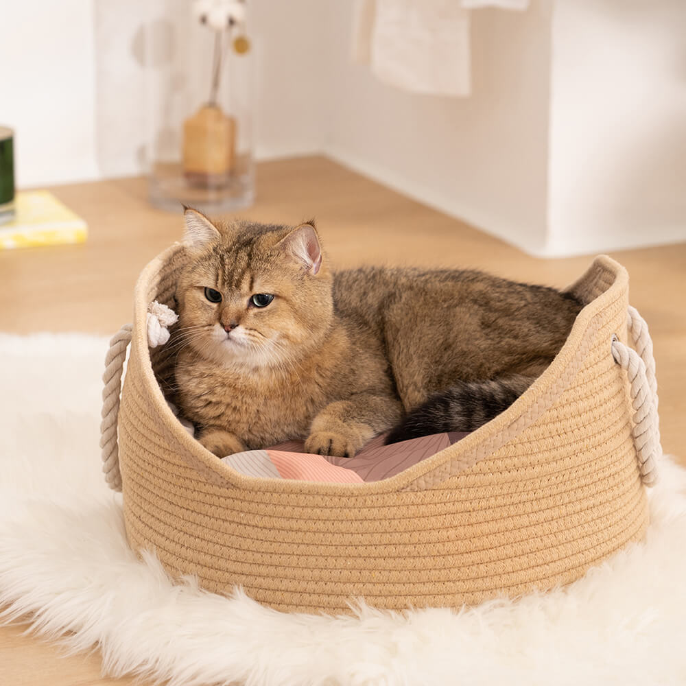 Lit de chat en osier pour animaux de compagnie, berceau durable fait à la main en paille