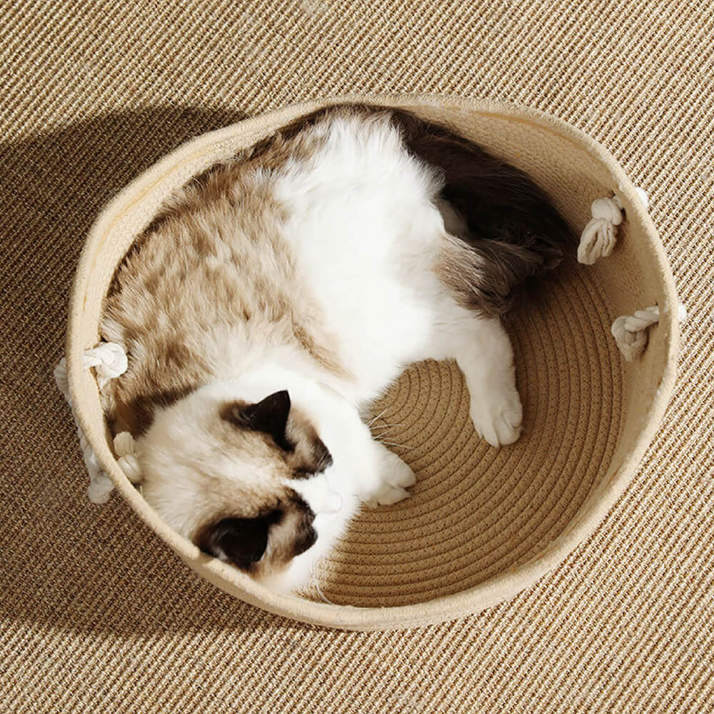 Cama de mimbre para gatos, cuna hecha a mano duradera y duradera de paja