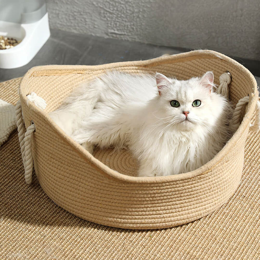 Cama de mimbre para gatos, cuna hecha a mano duradera y duradera de paja