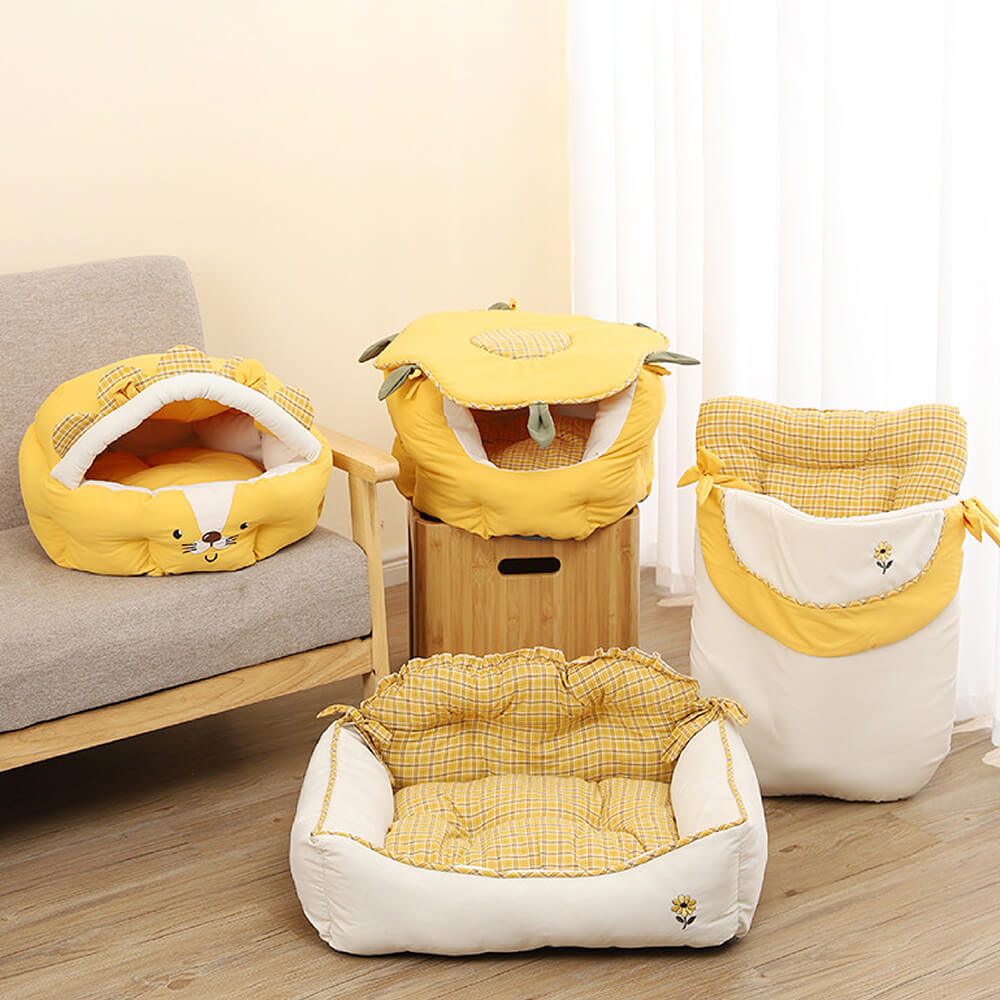 Cama para perros y gatos con cueva para gatos Serie Girasol