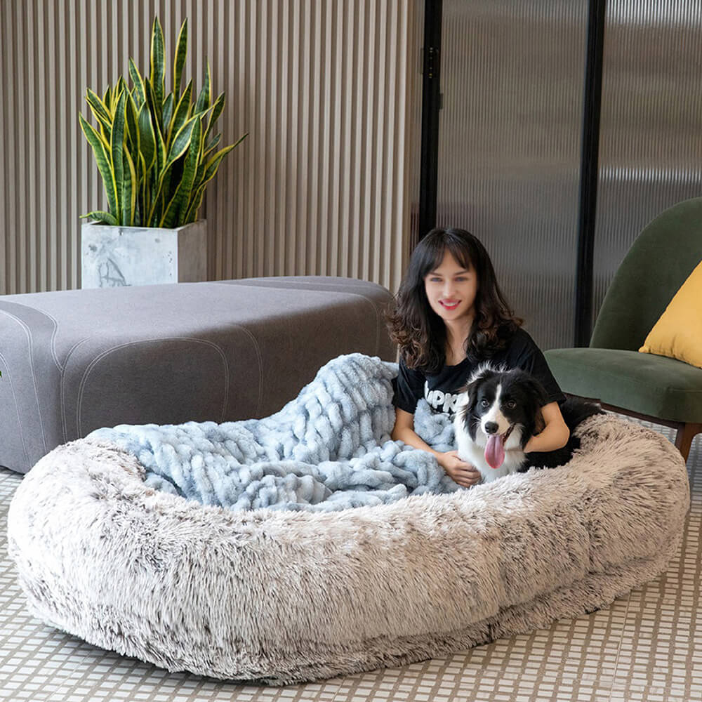 Cama para perros humanos súper grande de lujo con manta para mascotas súper suave