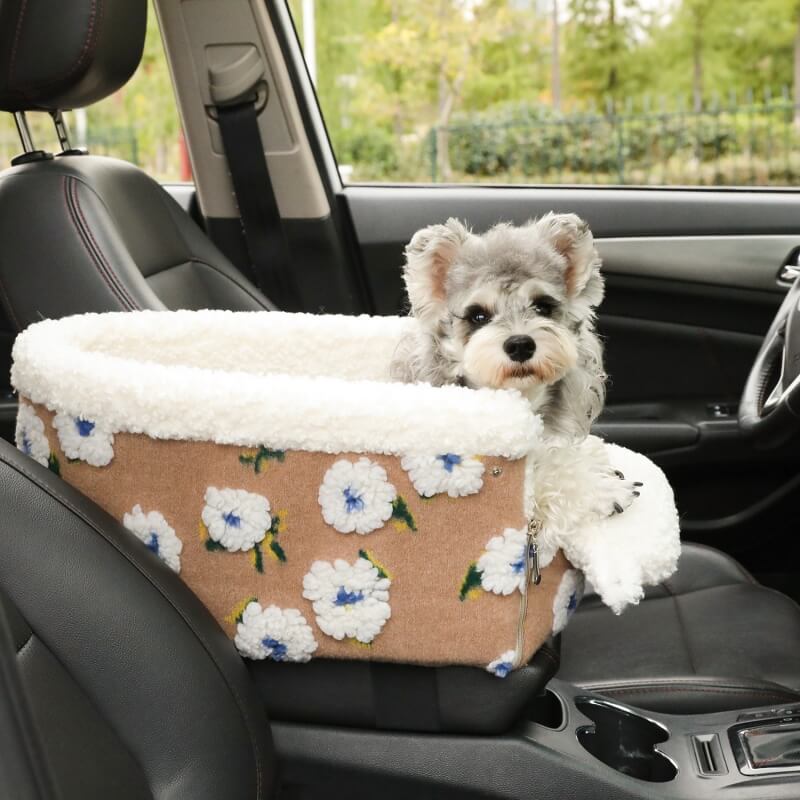 Blumen-Wollfleece-Hundeautosicherheitssitz-Mittelkonsole-Haustier-Autositz